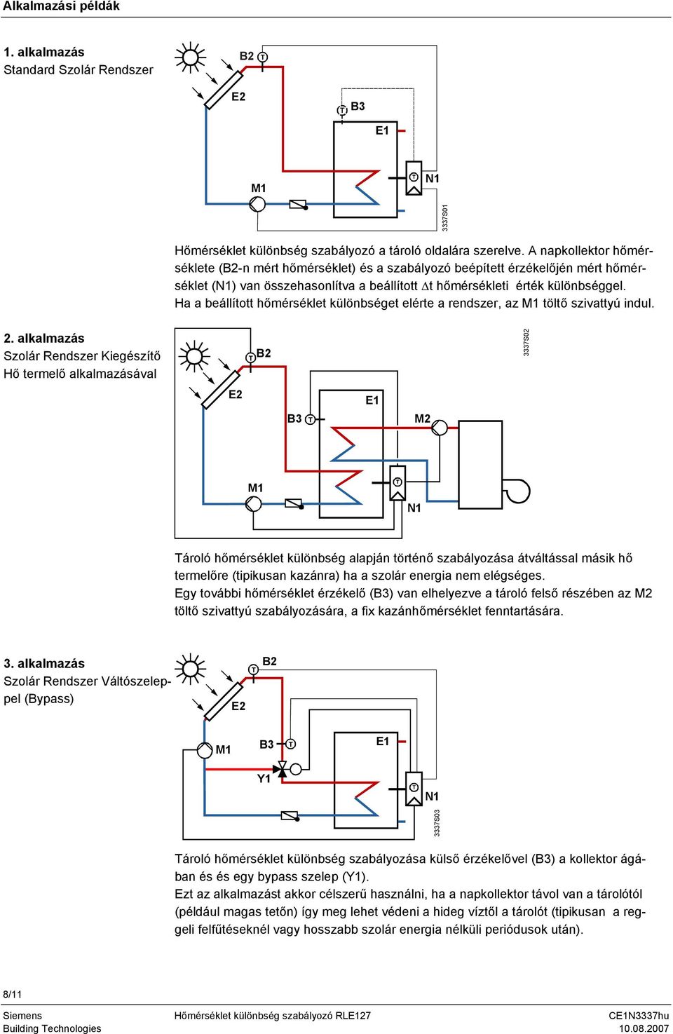 alkalmazás Szolár Rendszer Kiegészítő Hő termelő alkalmazásával 3337S02 2 E3 1 ároló hőmérséklet különbség alapján történő szabályozása átváltással másik hő termelőre (tipikusan kazánra) ha a szolár