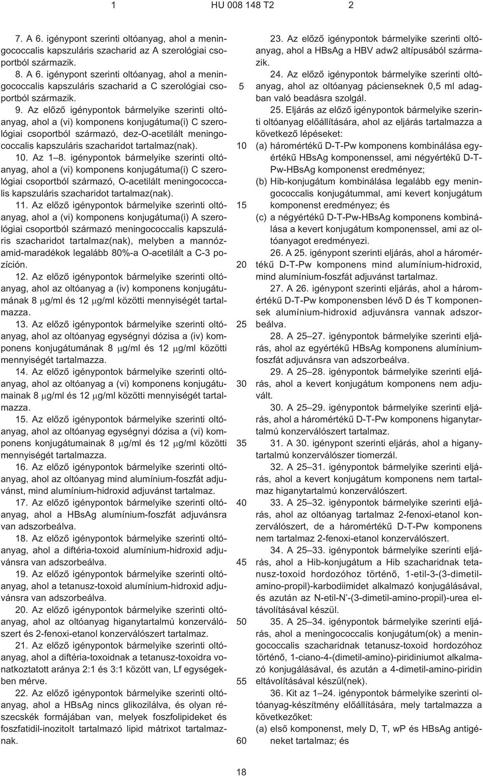 . Az 1 8. igénypontok bármelyike szerinti oltóanyag, ahol a (vi) komponens konjugátuma(i) C szerológiai csoportból származó, O¹acetilált meningococcalis kapszuláris szacharidot tartalmaz(nak). 11.