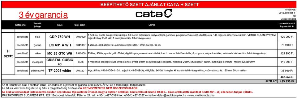 CATA BEÉPÍTHETŐ ÁRLISTA - PDF Free Download