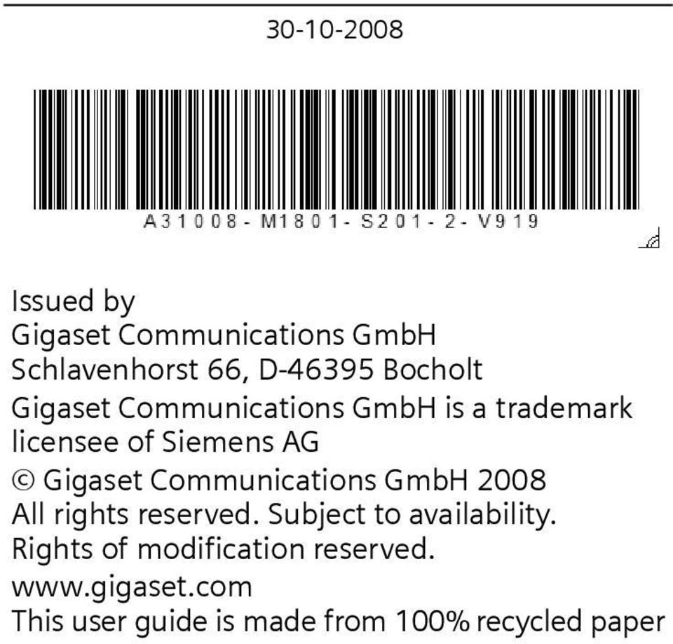 Communications GmbH 2008 All rights reserved. Subject to availability.