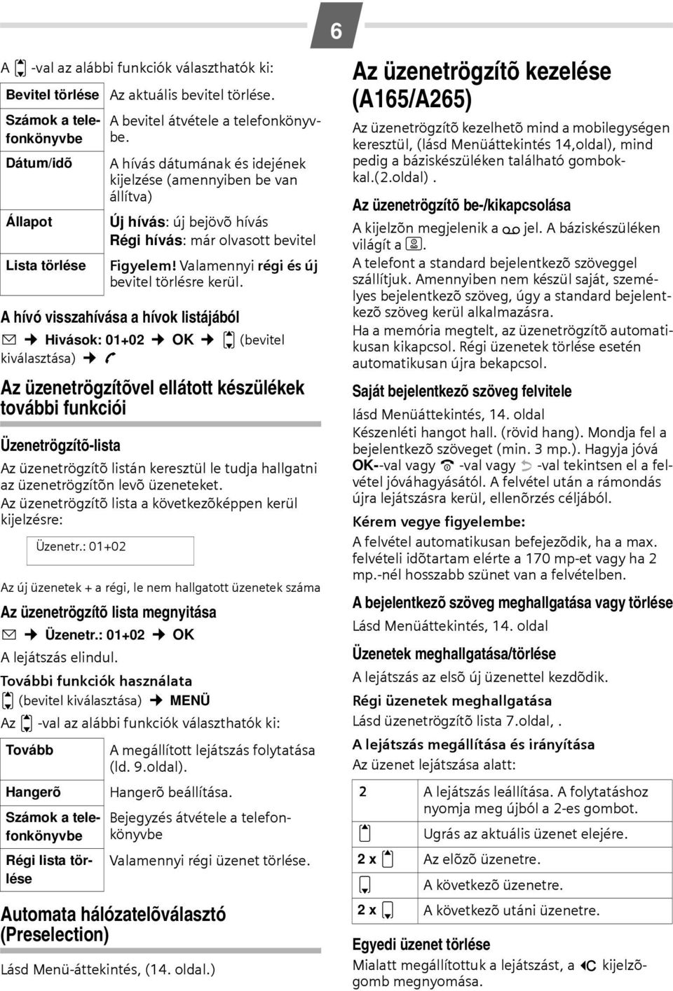 Üzenetrögzítõ-lista Az üzenetrögzítõ listán keresztül le tudja hallgatni az üzenetrögzítõn levõ üzeneteket.