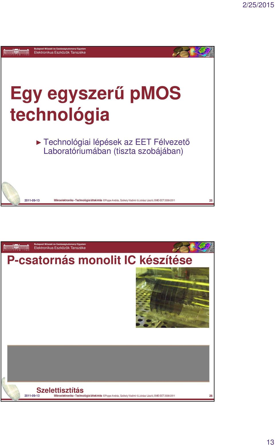 Vladimír & Juhász László, BME-EET 2008-2011 25 Szelettisztítás 2011-09-13 Mikroelektronika -