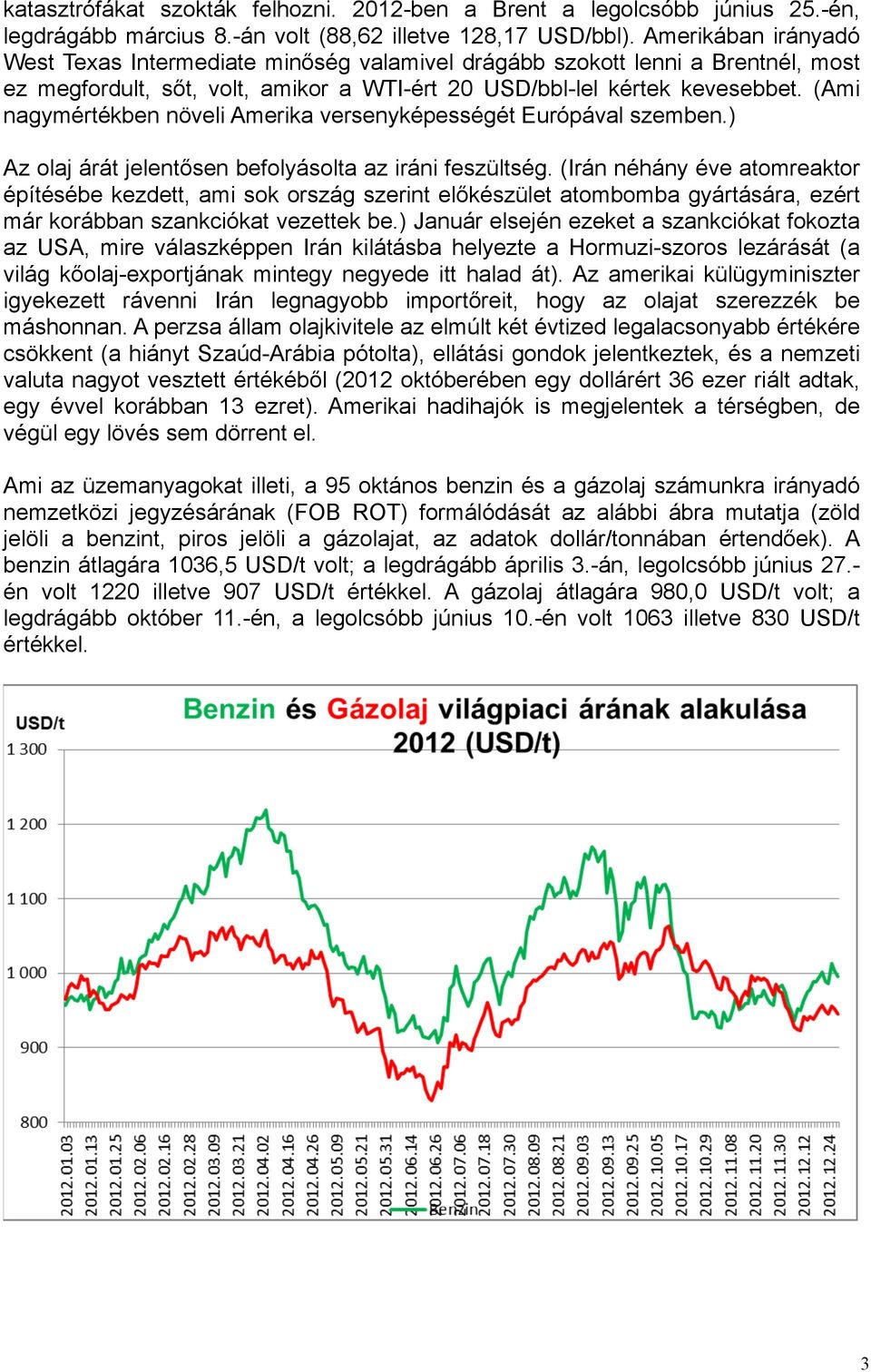(Ami nagymértékben növeli Amerika versenyképességét Európával szemben.) Az olaj árát jelentősen befolyásolta az iráni feszültség.