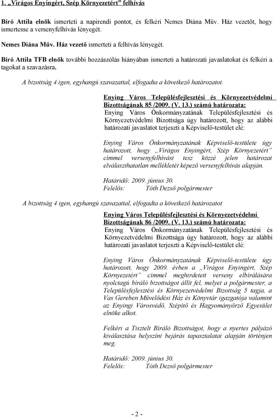 Bizottságának 85 /2009. (V. 13.