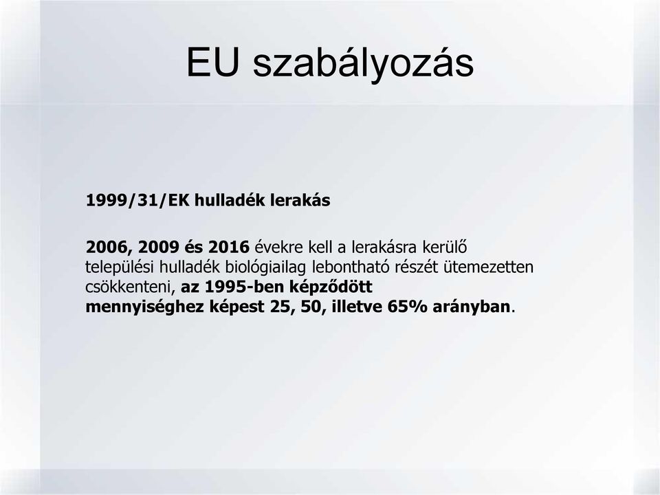 biológiailag lebontható részét ütemezetten csökkenteni, az