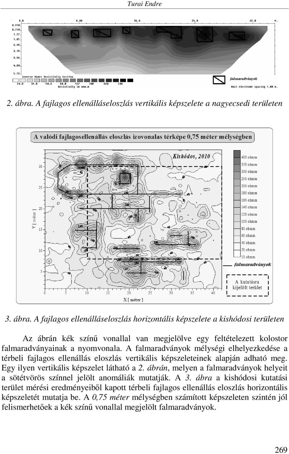 ábrán, melyen a falmaradványok helyeit a sötétvörös színnel jelölt anomáliák mutatják. A 3.