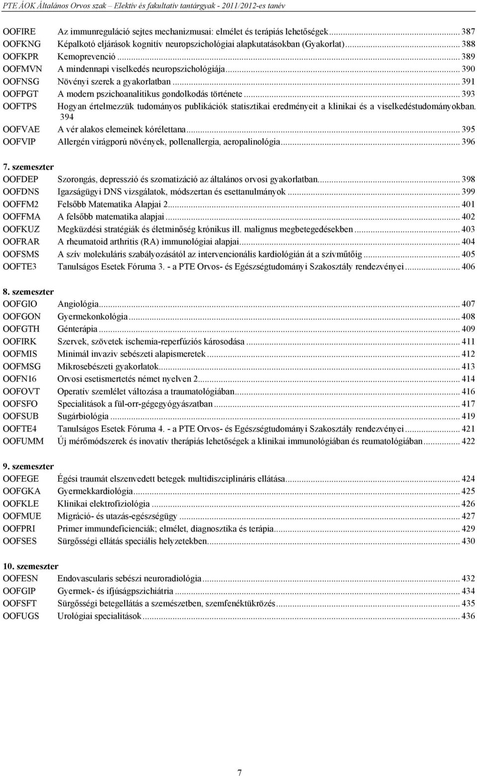 .. 393 OOFTPS Hogyan értelmezzük tudományos publikációk statisztikai eredményeit a klinikai és a viselkedéstudományokban. 394 OOFVAE A vér alakos elemeinek kórélettana.