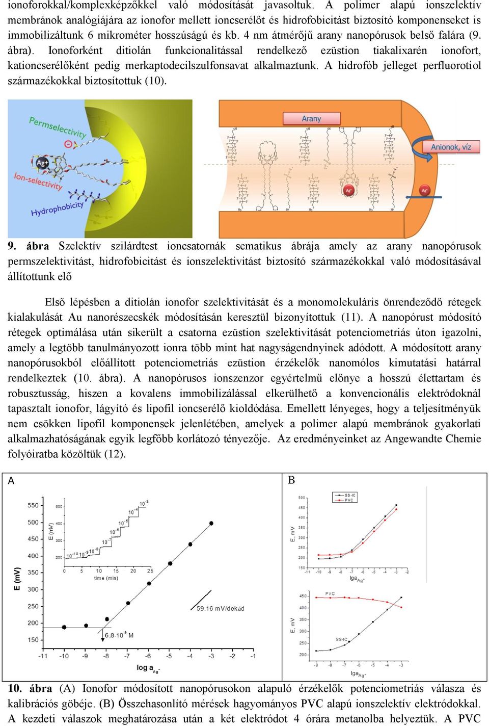 4 nm átmérőjű arany nanopórusok belső falára (9. ábra).