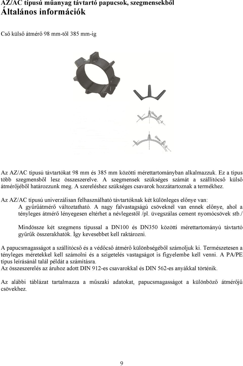 Az AZ/AC típusú univerzálisan felhasználható távtartóknak két különleges előnye van: A gyűrűátmérő változtatható.