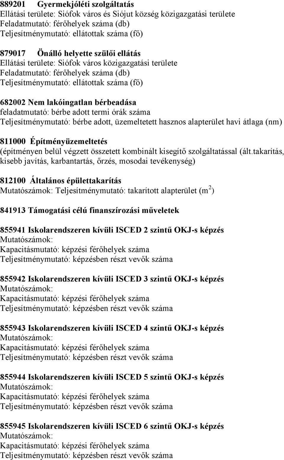 (építményen belül végzett összetett kombinált kisegítő szolgáltatással (ált.