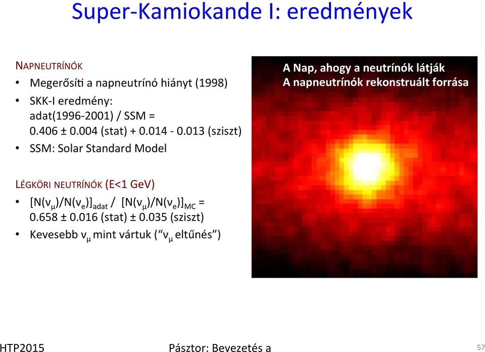 013 (sziszt) SSM: Solar Standard Model A Nap, ahogy a neutrínók látják A napneutrínók rekonstruált forrása LÉGKÖRI