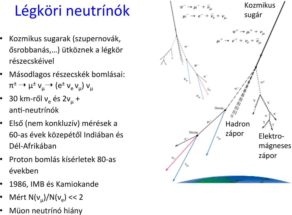 (nem konkluzív) mérések a 60- as évek közepétől Indiában és Dél- Afrikában Proton bomlás kísérletek 80- as