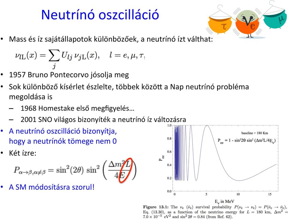 megoldása is 1968 Homestake első megfigyelés 2001 SNO világos bizonyíték a neutrínó íz