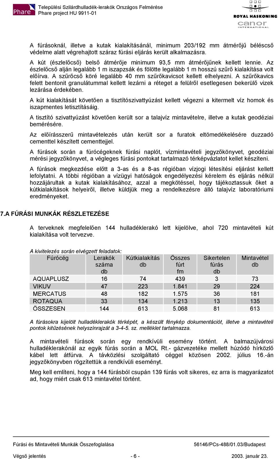 A szűrőcső köré legalább 40 mm szűrőkavicst kellett elhelyezni. A szűrőkavics felett bentnit granulátummal kellett lezárni a réteget a felülről esetlegesen bekerülő vizek lezárása érdekében.