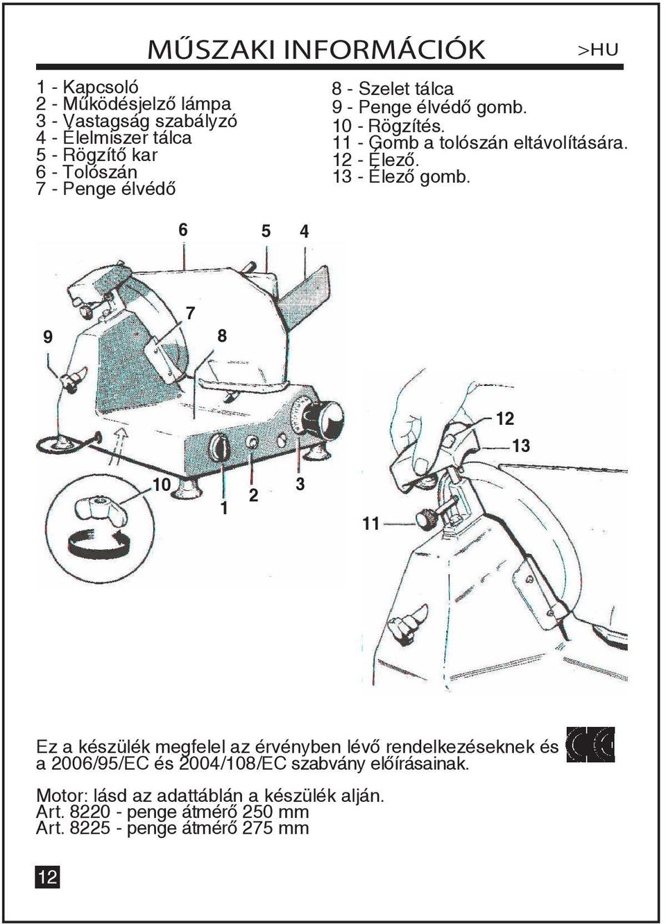 13 - Élező gomb.