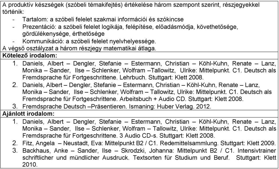 Daniels, Albert Dengler, Stefanie Estermann, Christian Köhl-Kuhn, Renate Lanz, Monika Sander, Ilse Schlenker, Wolfram Tallowitz, Ulrike: Mittelpunkt. C1. Deutsch als Fremdsprache für Fortgeschrittene.