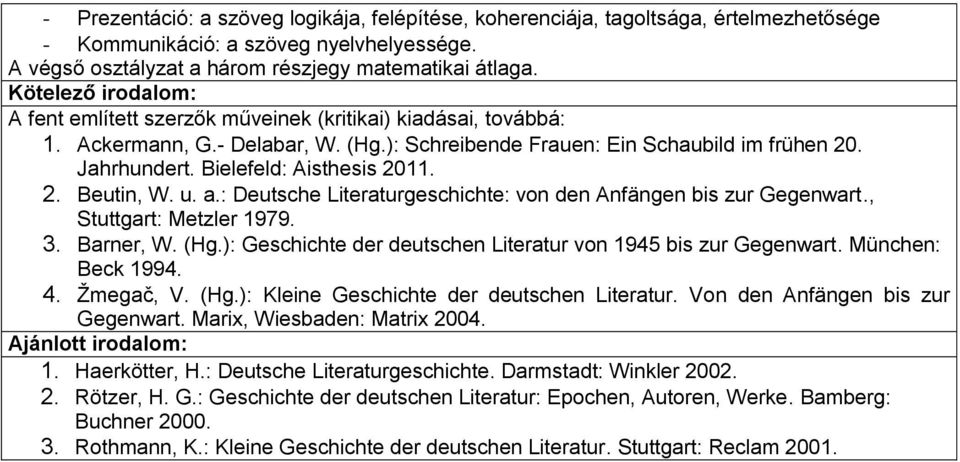 : Deutsche Literaturgeschichte: von den Anfängen bis zur Gegenwart., Stuttgart: Metzler 1979. 3. Barner, W. (Hg.): Geschichte der deutschen Literatur von 1945 bis zur Gegenwart. München: Beck 1994. 4.