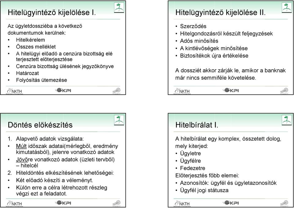 Határozat Folyósítás ütemezése Hitelügyintéző kijelölése II.