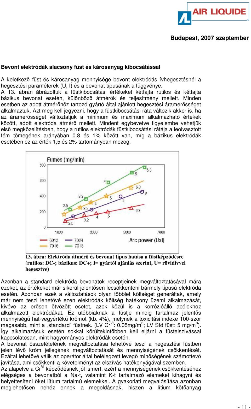 Minden esetben az adott átmérıhöz tartozó gyártó által ajánlott hegesztési áramerısséget alkalmaztuk.