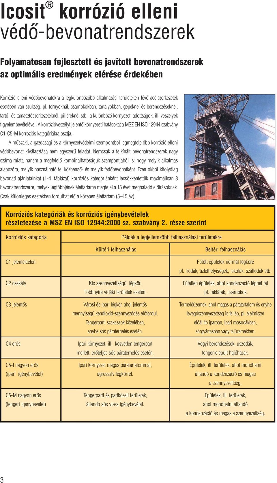 veszélyek figyelembevételével. A korrózióveszélyt jelentô környezeti hatásokat a MSZ EN ISO 12944 szabvány C1-C5-M korróziós kategóriákra osztja.