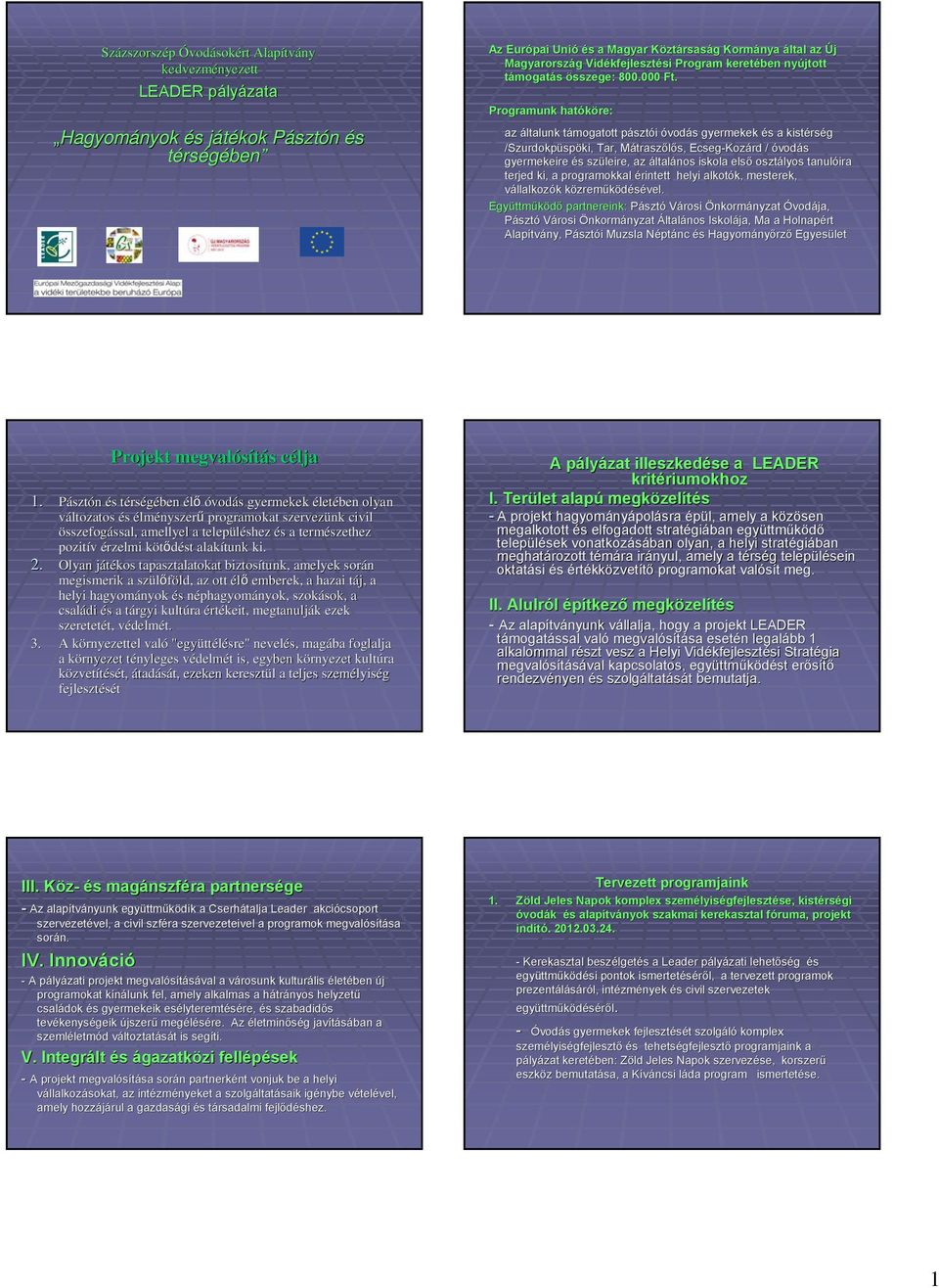 Programunk hatóköre: az általunk támogatott t pásztp sztói óvodás s gyermekek és s a kistérs rség /Szurdokpüsp spöki, Tar, MátraszM traszőlős, s, Ecseg-Koz Kozárd / óvodás gyermekeire és s szüleire,