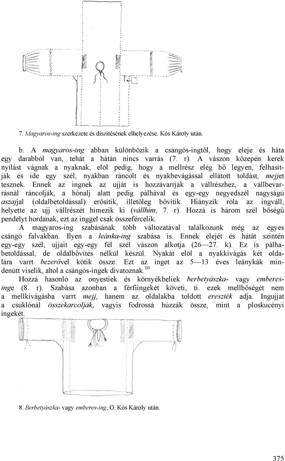 Ennek az ingnek az ujját is hozzávarrják a vállrészhez, a vállbevarrásnál ráncolják, a hónalj alatt pedig pálhával és egy-egy negyedszél nagyságú aszajjal (oldalbetoldással) erősítik, illetőleg