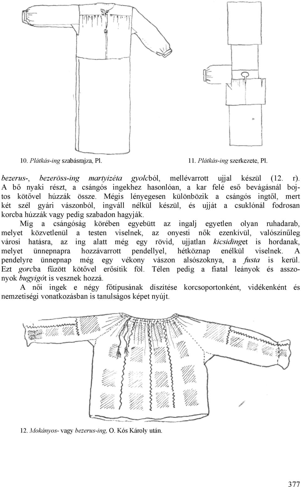 Mégis lényegesen különbözik a csángós ingtől, mert két szél gyári vászonból, ingváll nélkül készül, és ujját a csuklónál fodrosan korcba húzzák vagy pedig szabadon hagyják.