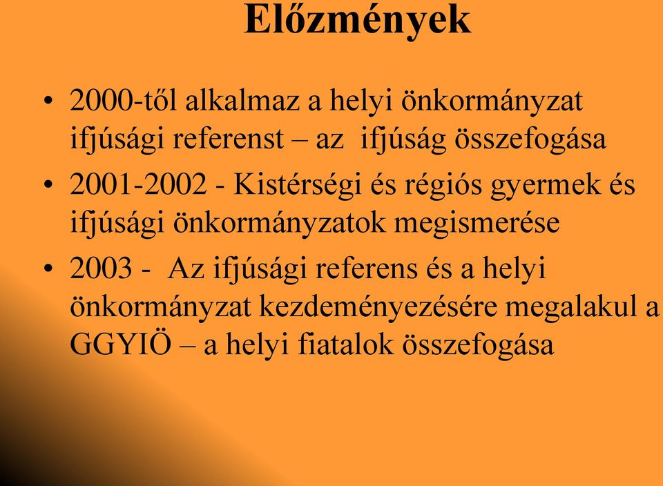 ifjúsági önkormányzatok megismerése 2003 - Az ifjúsági referens és a