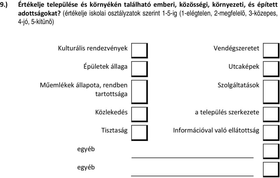 (értékelje iskolai osztályzatok szerint 1-5-ig (1-elégtelen, 2-megfelelõ, 3-közepes, 4-jó,