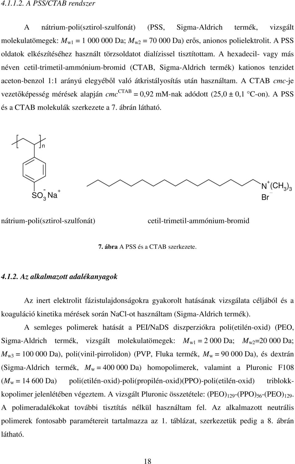 A hexadecil- vagy más néven cetil-trimetil-ammónium-bromid (CTAB, Sigma-Aldrich termék) kationos tenzidet aceton-benzol 1:1 arányú elegyéből való átkristályosítás után használtam.