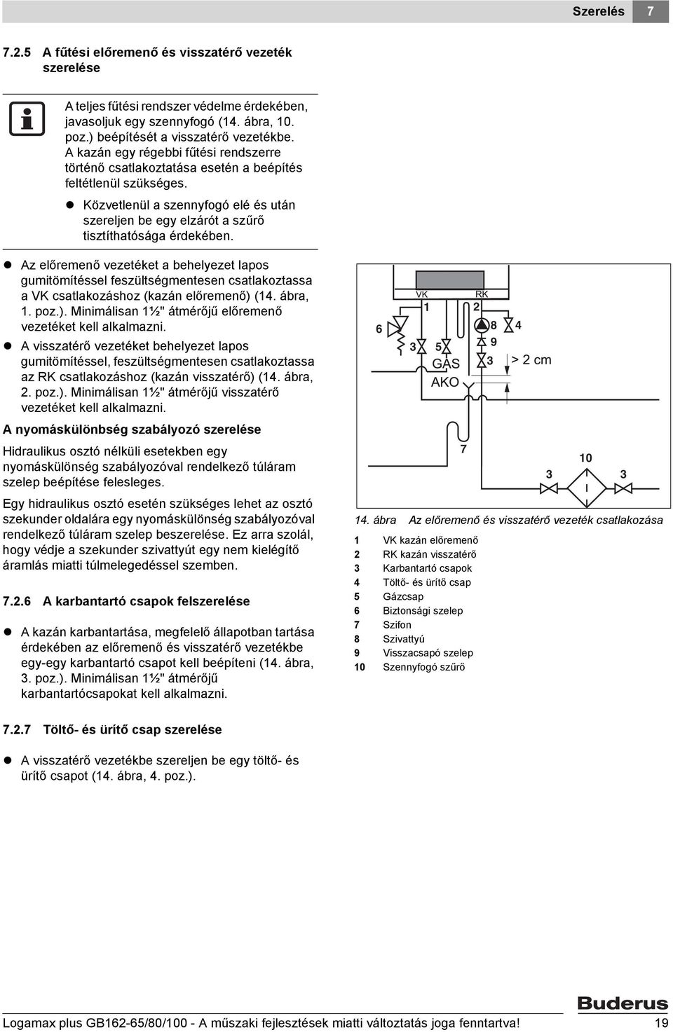 Az előremenő vezetéket a behelyezet lapos gumitömítéssel feszültségmentesen csatlakoztassa a VK csatlakozáshoz (kazán előremenő) (4. ábra,. poz.). Minimálisan ½" átmérőjű előremenő vezetéket kell alkalmazni.