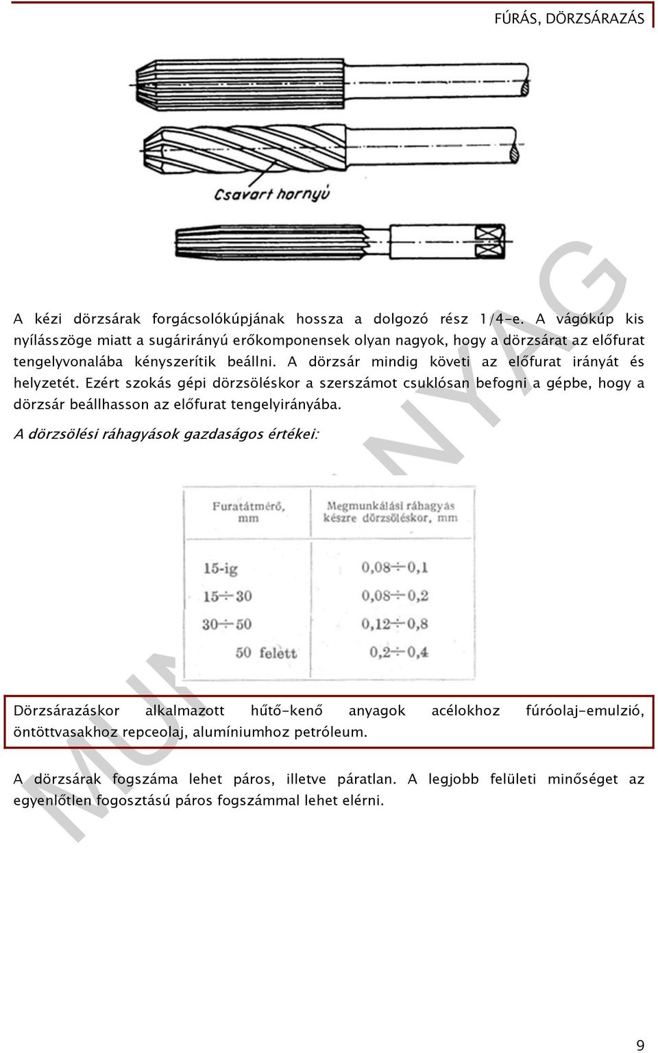 A dörzsár mindig követi az előfurat irányát és helyzetét.