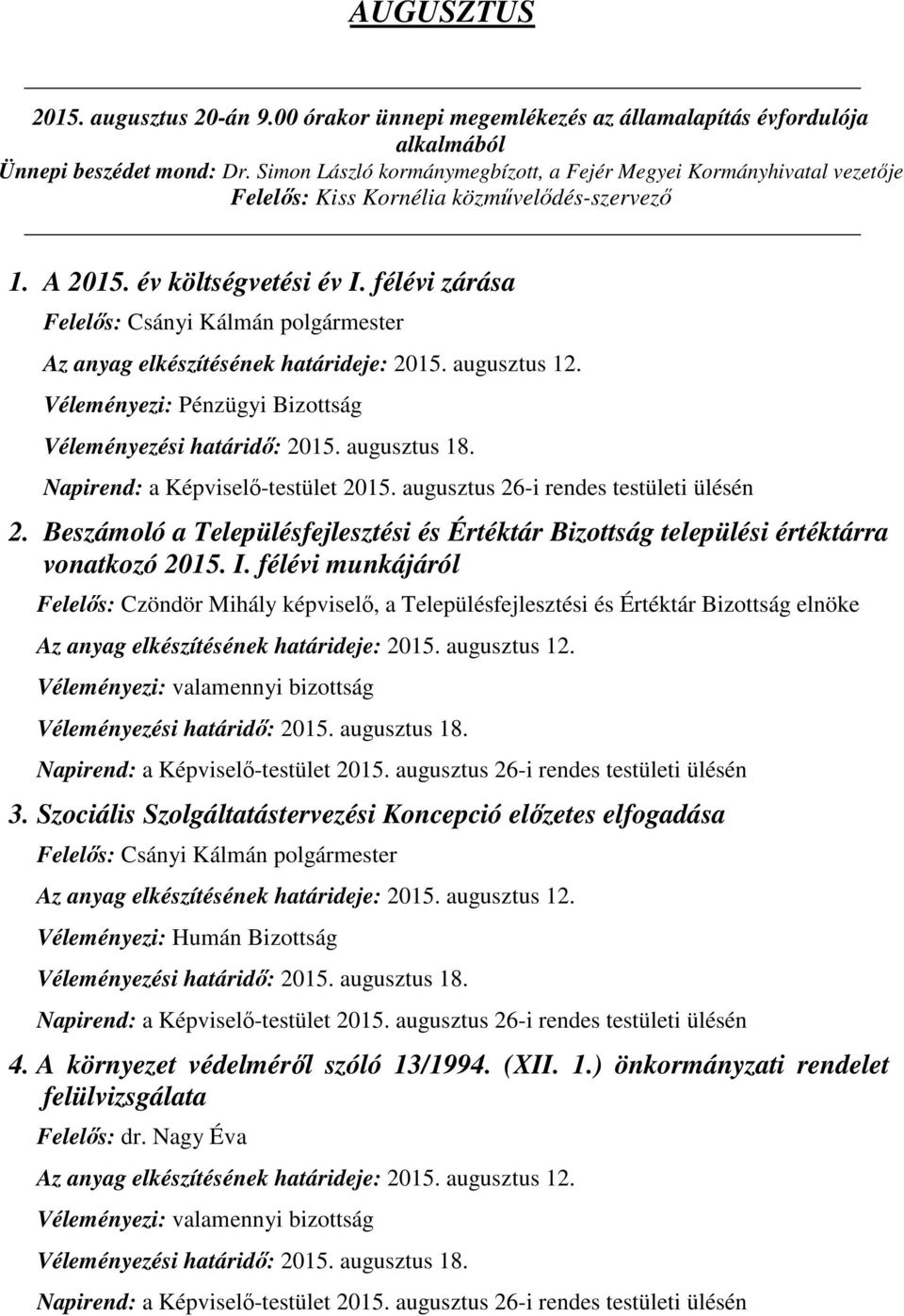 Beszámoló a Településfejlesztési és Értéktár Bizottság települési értéktárra vonatkozó 2015. I.