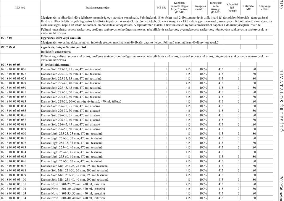 Kivéve a 18 év feletti nappali tagozatos felsõfokú képzésben részesülõk részére legfeljebb 30 éves korig, és a 18 év alatti gyermekeknek, amennyiben felnõtt méretû stomaterápiás zsák szükséges, napi
