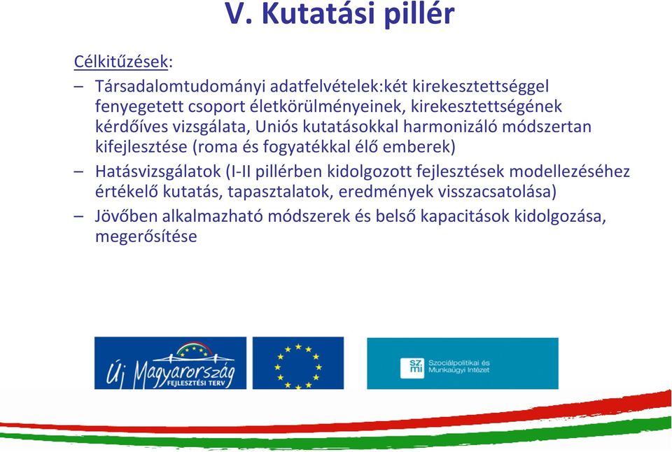 (roma és fogyatékkal élő emberek) Hatásvizsgálatok (I-II pillérben kidolgozott fejlesztések modellezéséhez értékelő