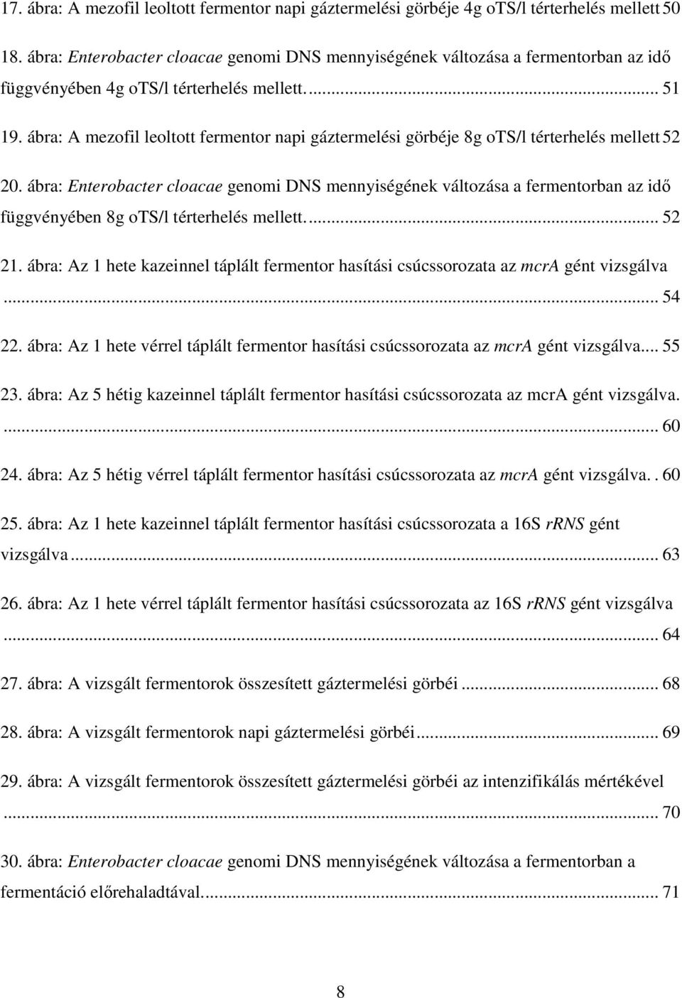 ábra: A mezofil leoltott fermentor napi gáztermelési görbéje 8g ots/l térterhelés mellett 52 20.