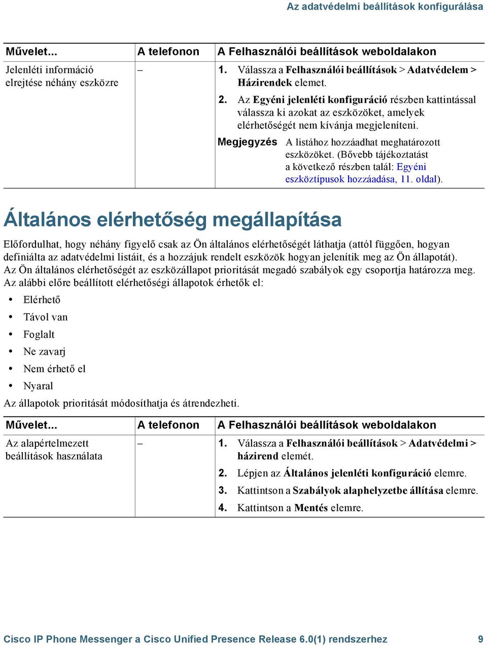 Az Egyéni jelenléti konfiguráció részben kattintással válassza ki azokat az eszközöket, amelyek elérhetőségét nem kívánja megjeleníteni. Megjegyzés A listához hozzáadhat meghatározott eszközöket.