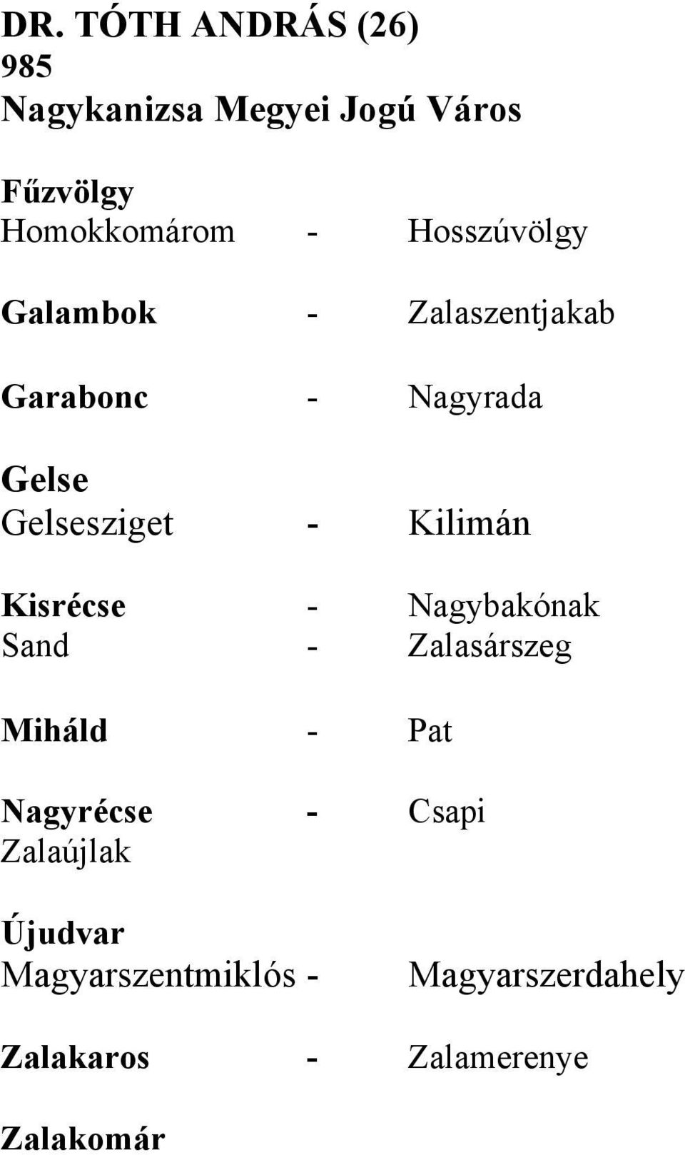 Kilimán Kisrécse - Nagybakónak Sand - Zalasárszeg Miháld - Pat Nagyrécse - Csapi