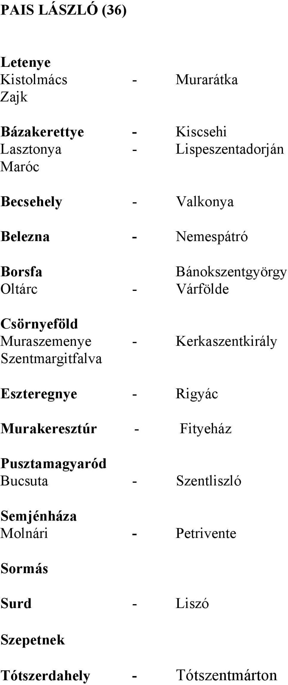 Muraszemenye - Kerkaszentkirály Szentmargitfalva Eszteregnye - Rigyác Murakeresztúr - Fityeház