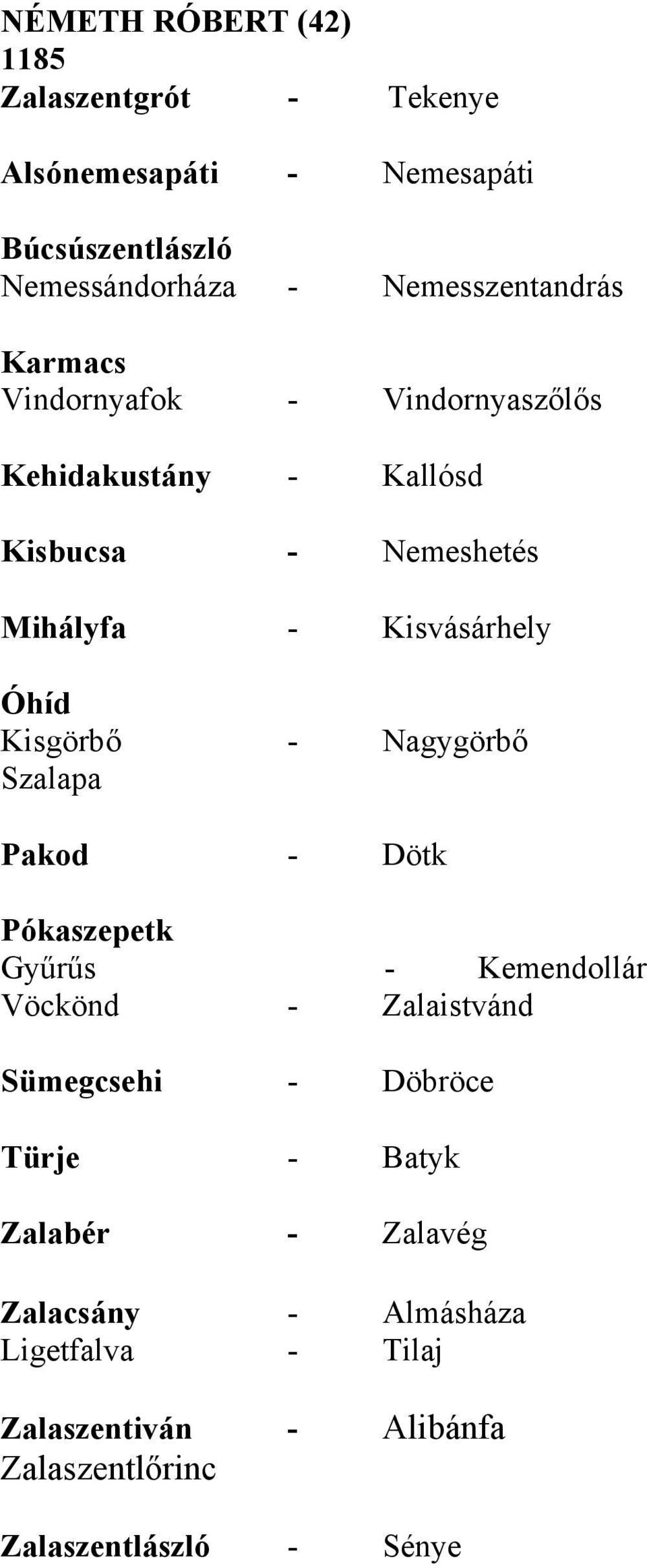 Kisvásárhely Óhíd Kisgörbő - Nagygörbő Szalapa Pakod - Dötk Pókaszepetk Gyűrűs - Kemendollár Vöckönd - Zalaistvánd
