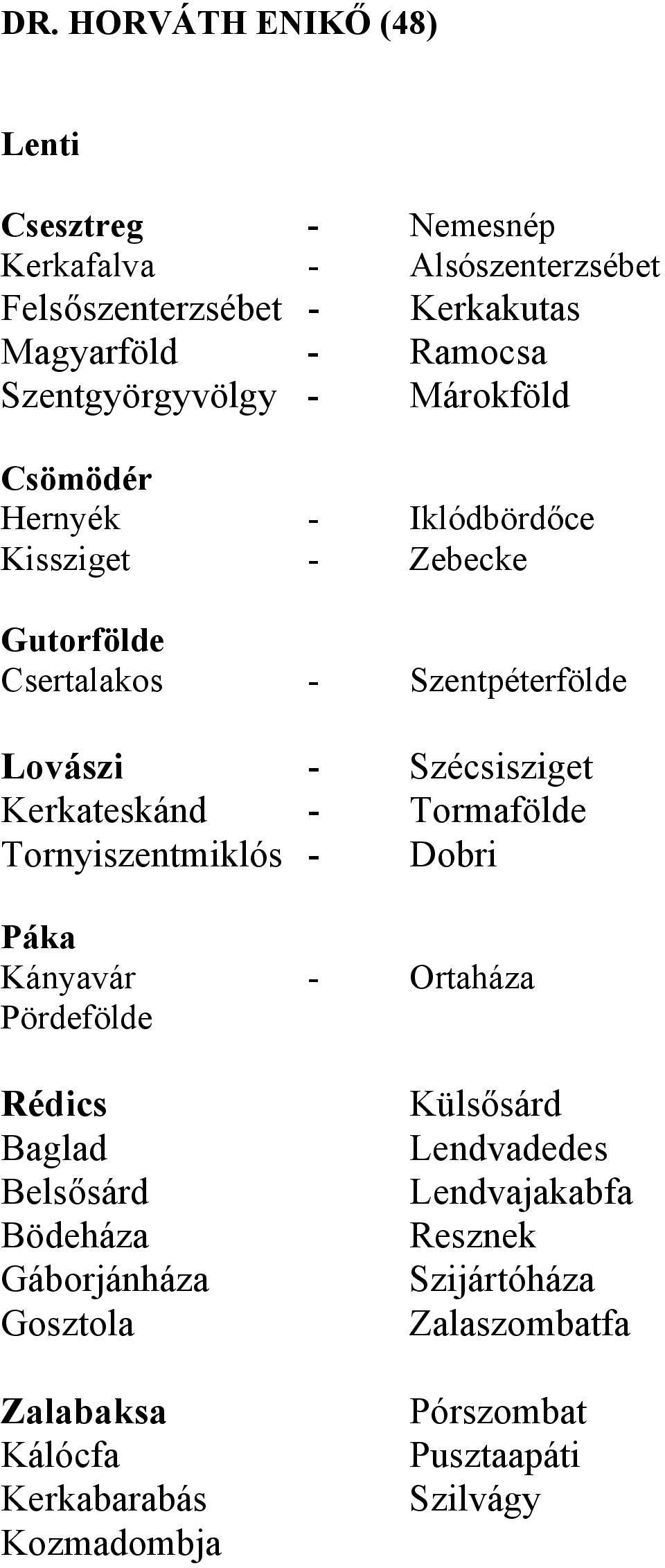 Szécsisziget Kerkateskánd - Tormafölde Tornyiszentmiklós - Dobri Páka Kányavár - Ortaháza Pördefölde Rédics Baglad Belsősárd Bödeháza