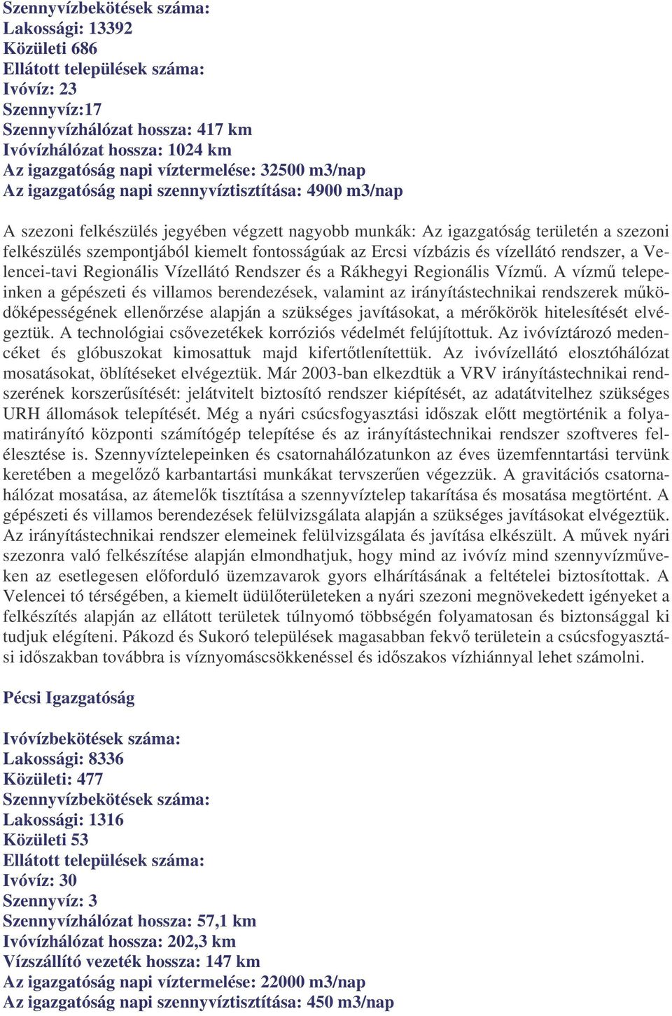 kiemelt fontosságúak az Ercsi vízbázis és vízellátó rendszer, a Velencei-tavi Regionális Vízellátó Rendszer és a Rákhegyi Regionális Vízm.