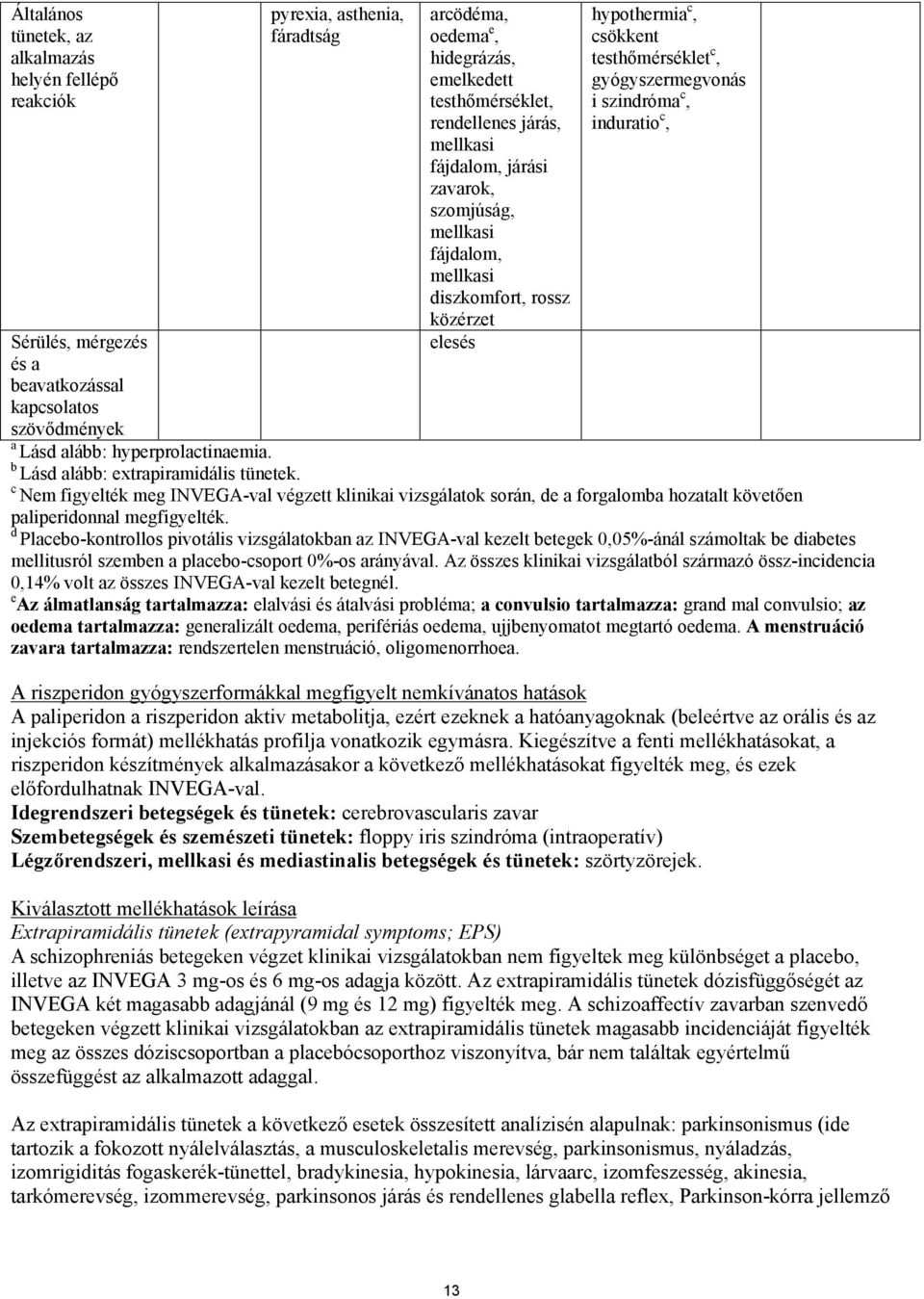 beavatkozással kapcsolatos szövődmények a Lásd alább: hyperprolactinaemia. b Lásd alább: extrapiramidális tünetek.