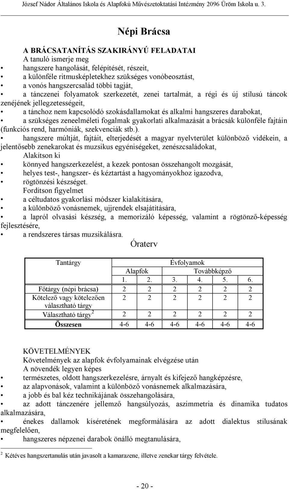 szükséges zeneelméleti fogalmak gyakorlati alkalmazását a brácsák különféle fajtáin (funkciós rend, harmóniák, szekvenciák stb.).