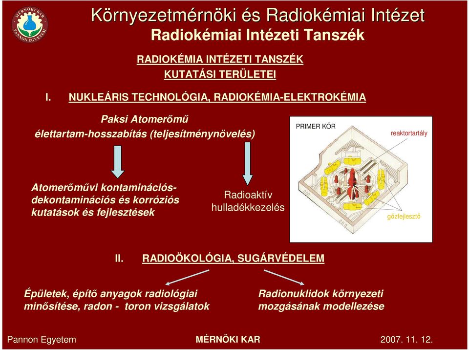 reaktortartály Atomerımővi kontaminációsdekontaminációs és korróziós kutatások és fejlesztések Radioaktív hulladékkezelés