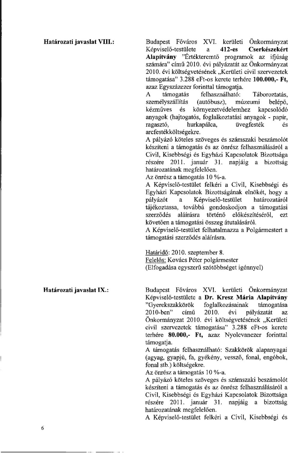 A támogatás felhasználható: Táboroztatás, személyszállítás (autóbusz), múzeumi belépő, kézműves és környezetvédelemhez kapcsolódó anyagok (hajtogatós, foglalkoztatási anyagok - papír, ragasztó,