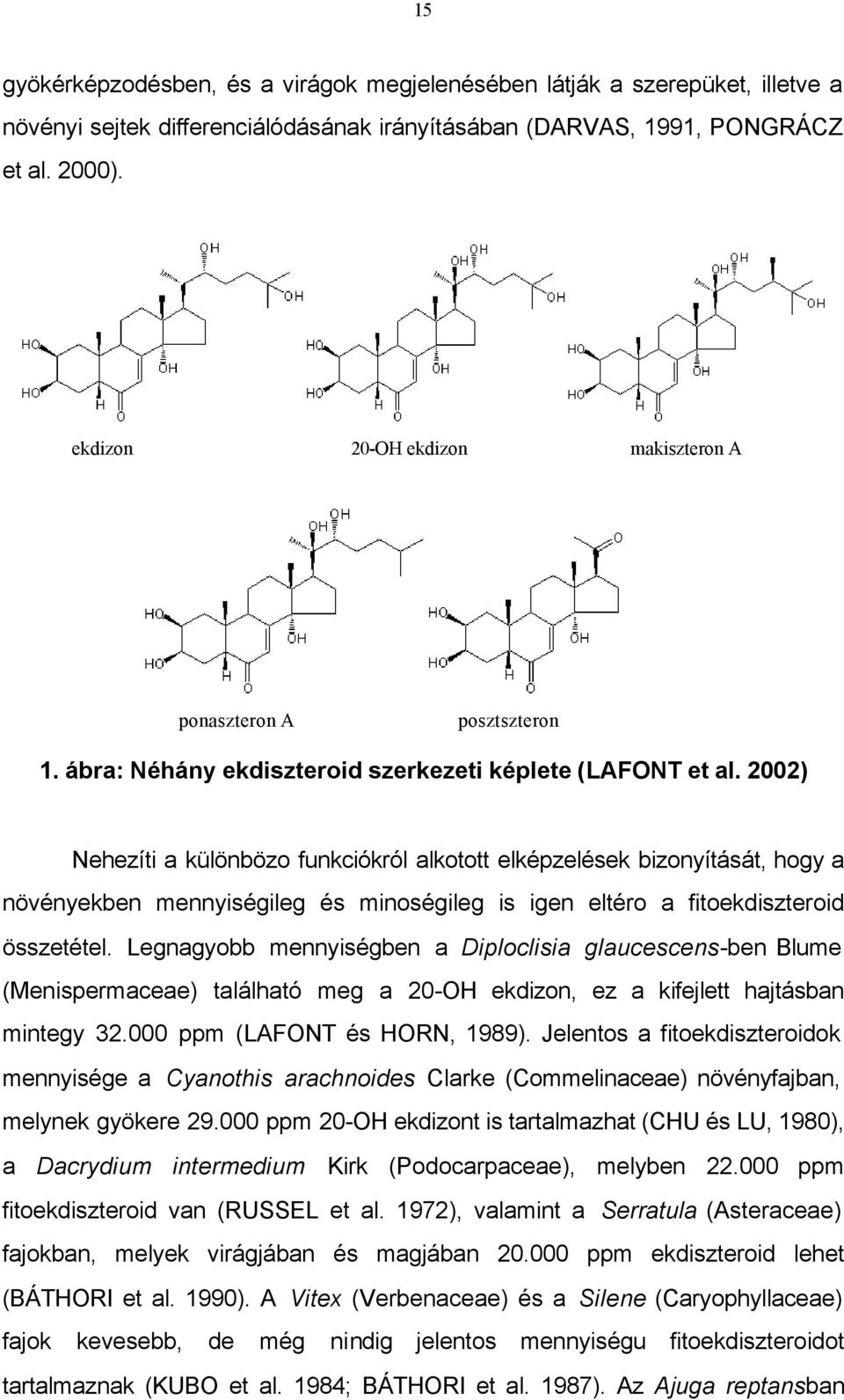 2002) Nehezíti a különbözo funkciókról alkotott elképzelések bizonyítását, hogy a növényekben mennyiségileg és minoségileg is igen eltéro a fitoekdiszteroid összetétel.