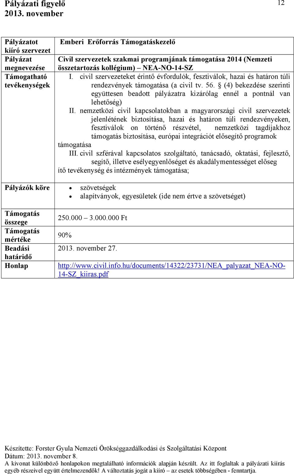 (4) bekezdése szerinti együttesen beadott pályázatra kizárólag ennél a pontnál van lehetőség) II.