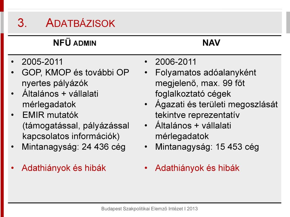 Adathiányok és hibák NAV 2006-2011 Folyamatos adóalanyként megjelenő, max.