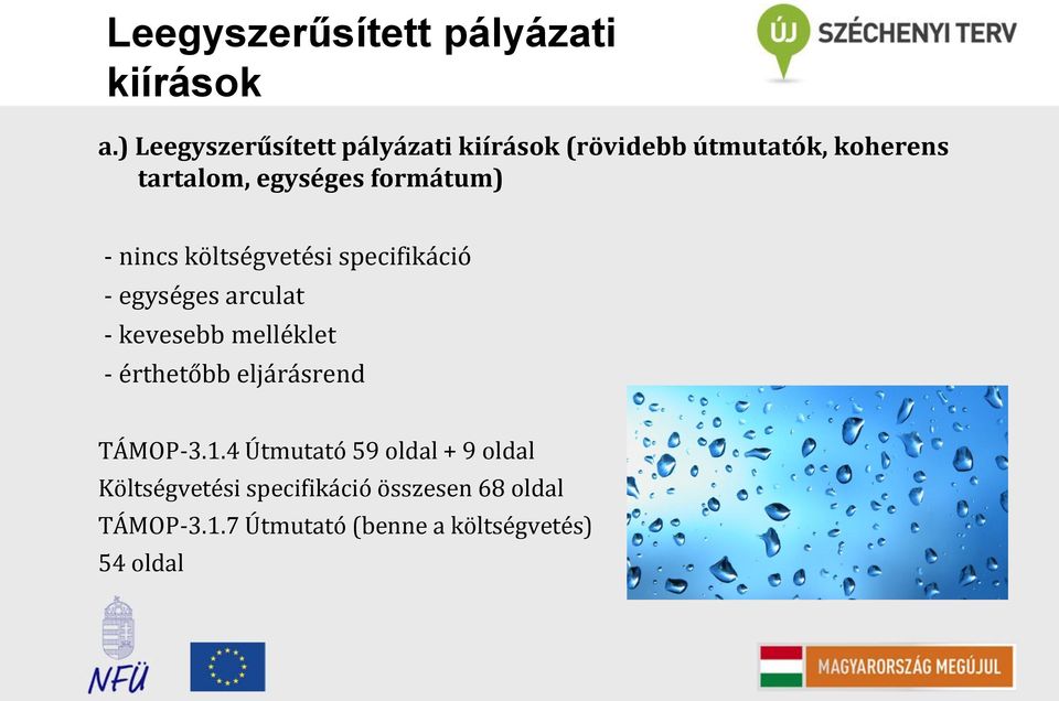 formátum) - nincs költségvetési specifikáció - egységes arculat - kevesebb melléklet -